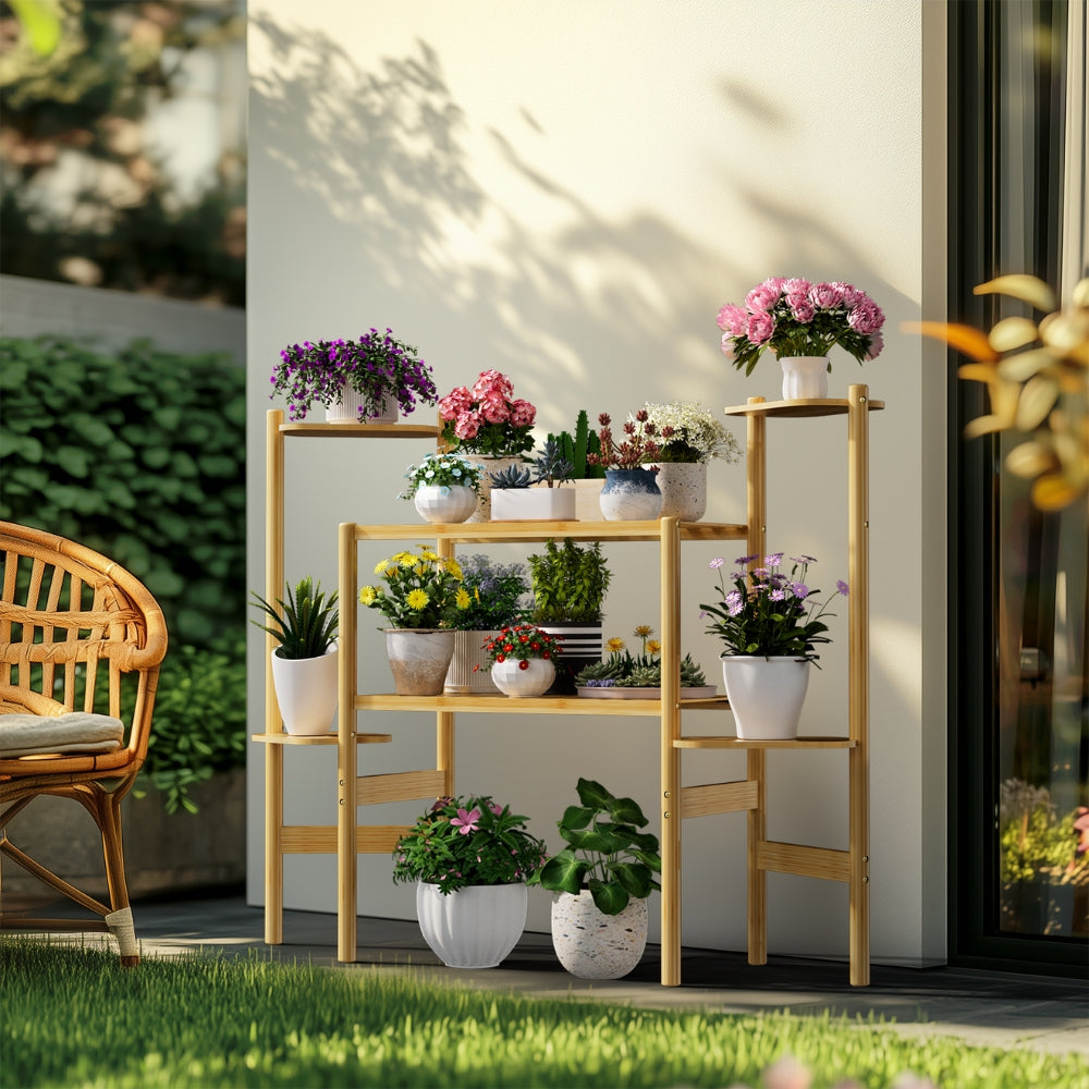 6 Tiers Bamboo Plant Stand Flower Display Shelf for Indoor Outdoor