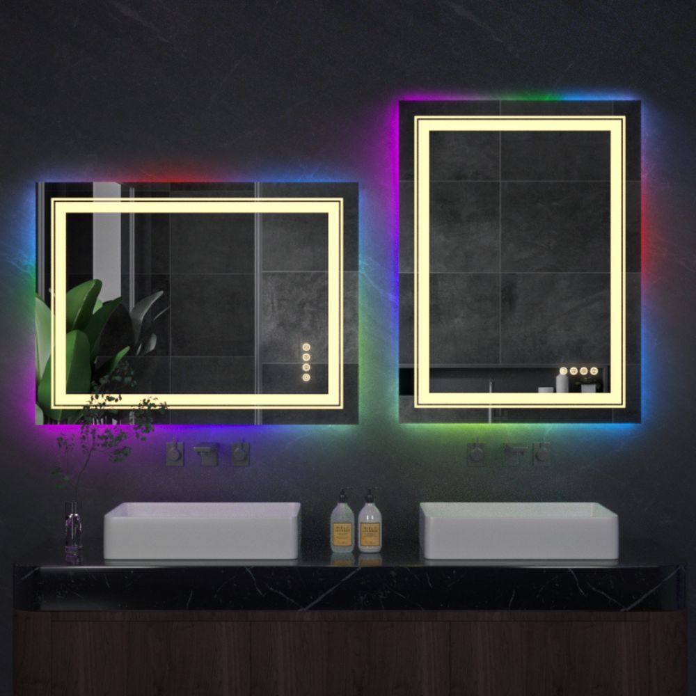 Rectangle Waterproof RGB LED Bath Mirror with Multicolor Lights