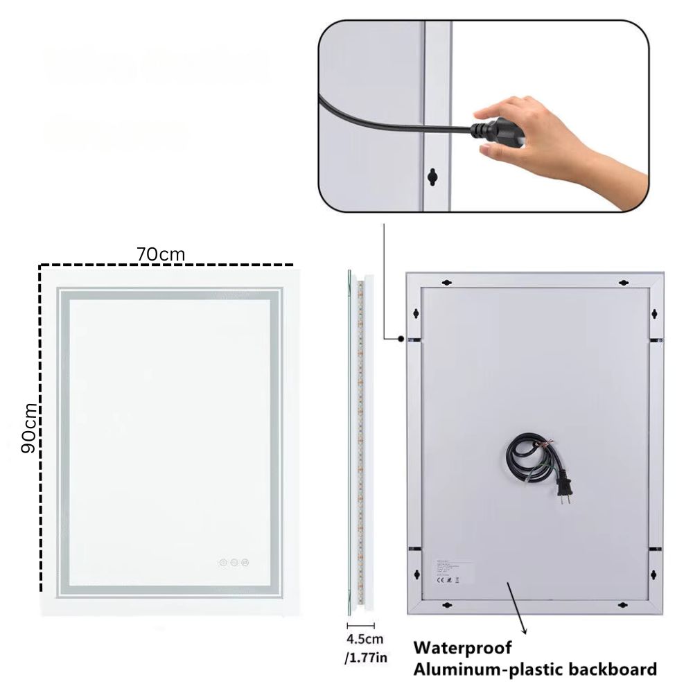 Rectangle Waterproof RGB LED Bath Mirror with Multicolor Lights