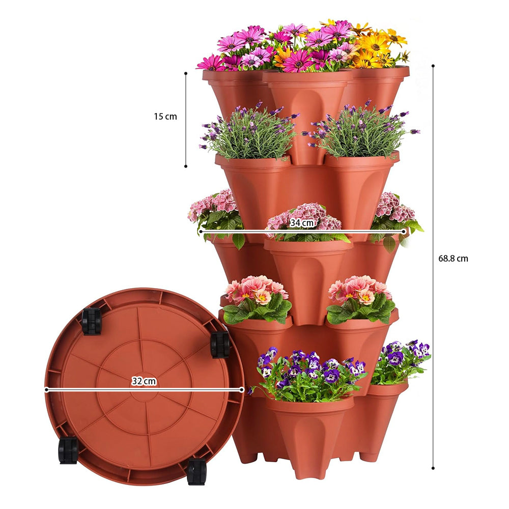 GREENHAVEN 5-Tier Stackable Vertical Garden Planter Pots - Space-Saving Planting Solution