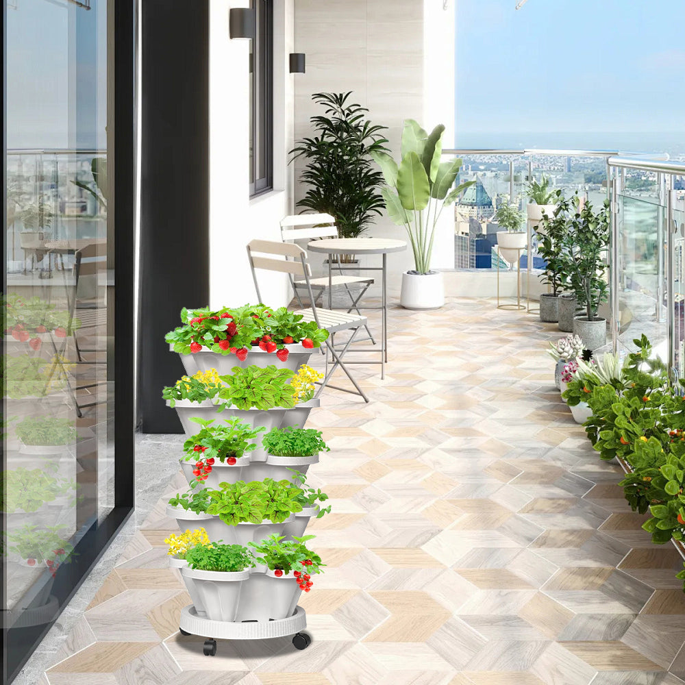 GREENHAVEN 5-Tier Stackable Vertical Garden Planter Pots - Space-Saving Planting Solution