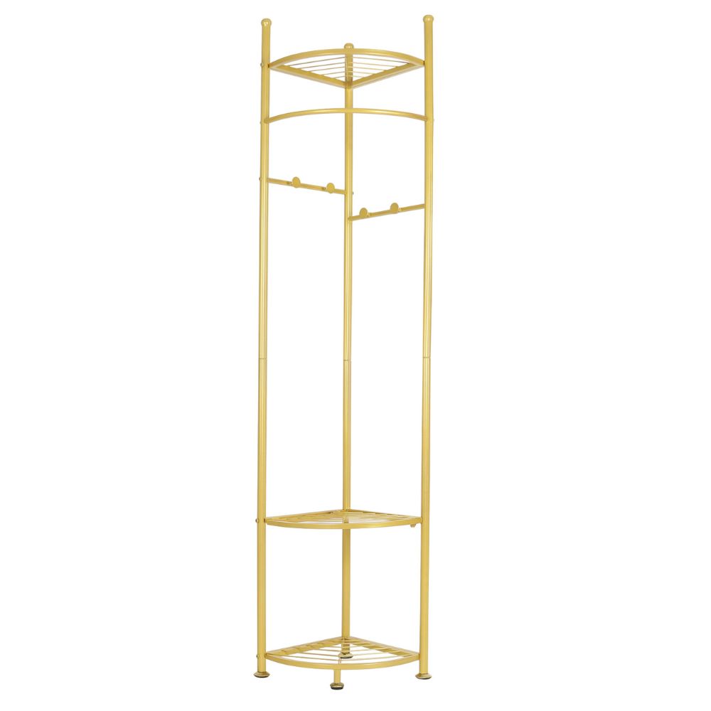 Standing Metal Corner Coat Stand Clothes Rack with Storage Shelf Garment Rack Hall Tree