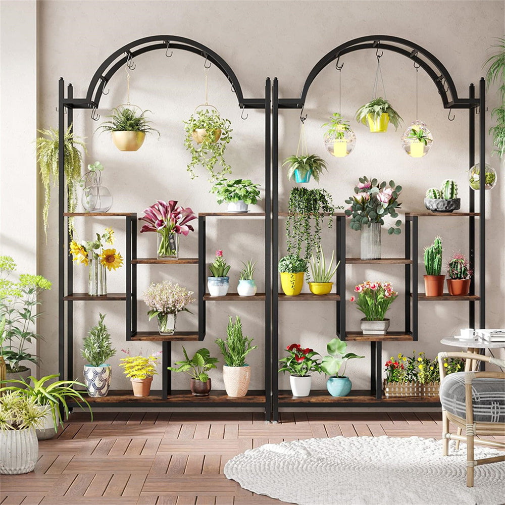 Extra Large Arched Metal Flower Shelf with Hanging Hooks