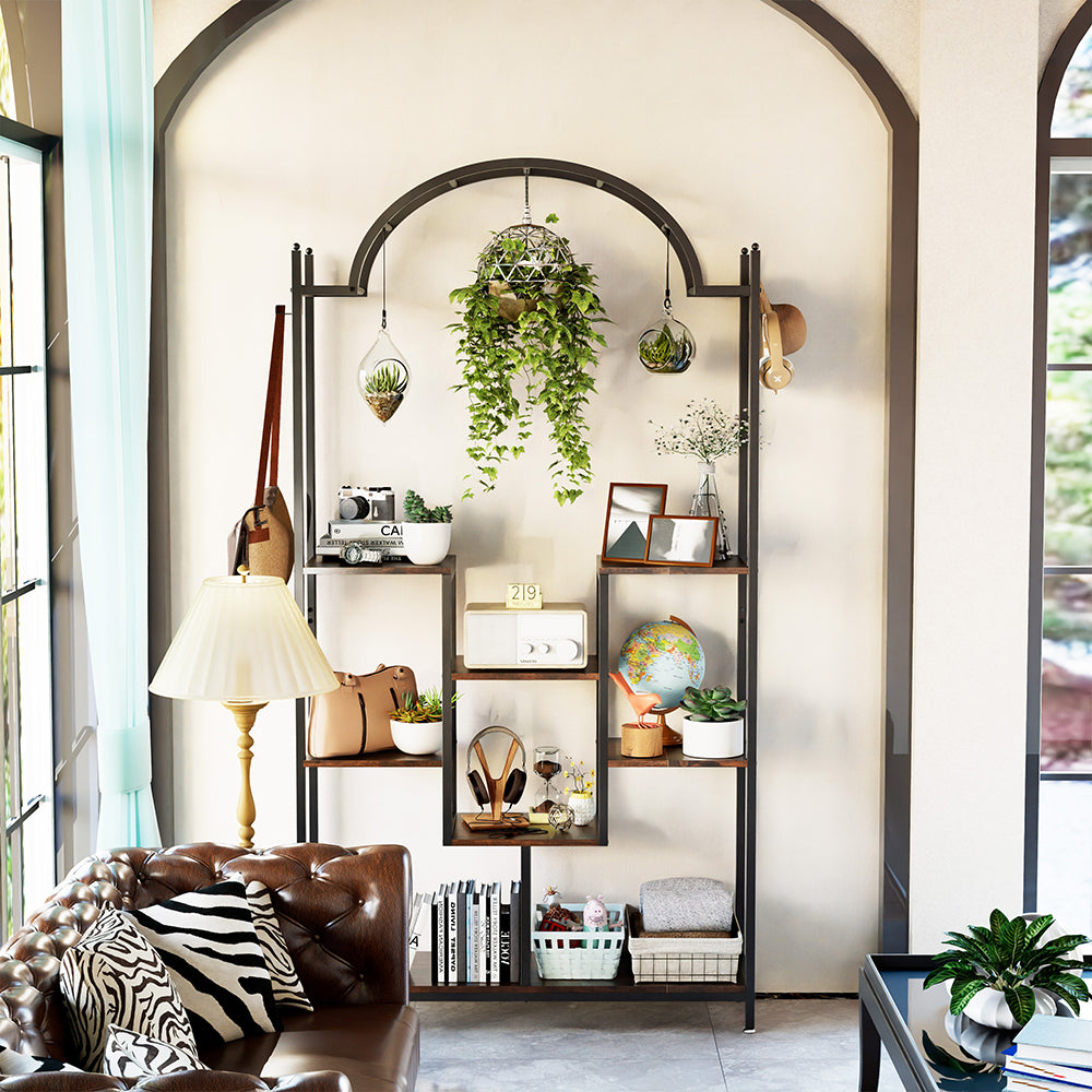 Extra Large Arched Metal Flower Shelf with Hanging Hooks