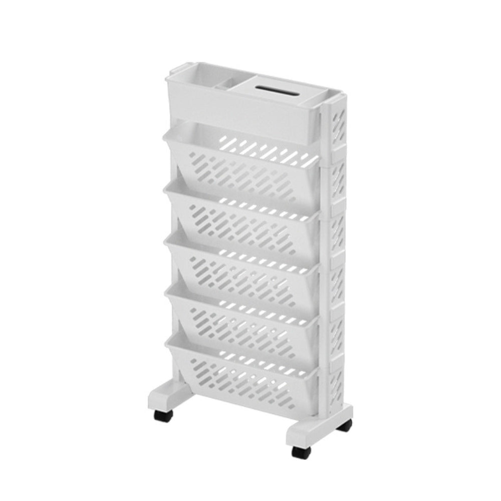 Floor Mounted Movable Bookshelf with Wheels Classroom Desk Storage Rack_6