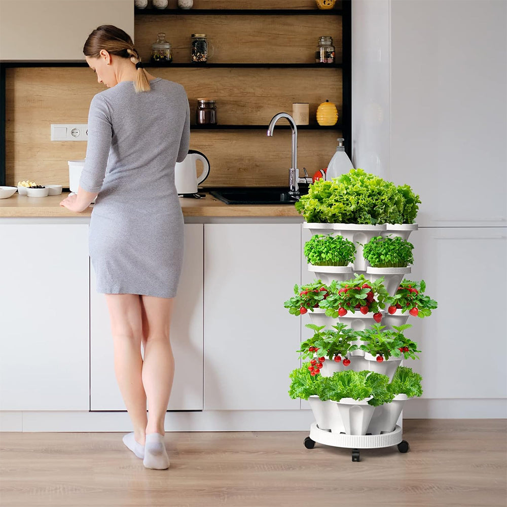 GREENHAVEN 5-Tier Stackable Planter, Indoor and Outdoor Gardening Planter with Removable Wheels and Tools_10