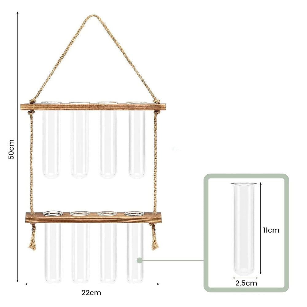 2 Layer Glass Wall Hanging Planter with Wooden Stand