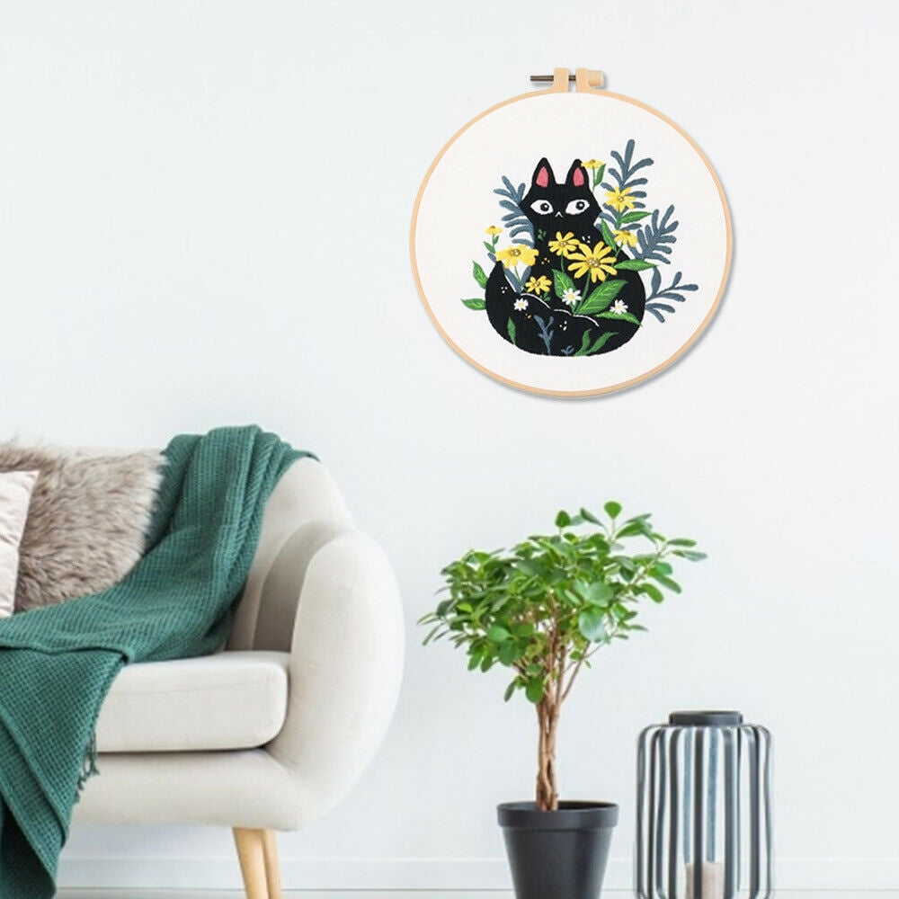 Embroidery Beginners DIY Cross Stitch Kits Pre Printed Floral Pattern With Hoop