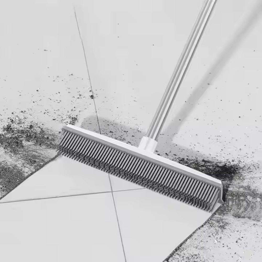 Rubber Broom Carpet Rake with Squeegee Long Handle for Pet Hair Fur Remover Broom