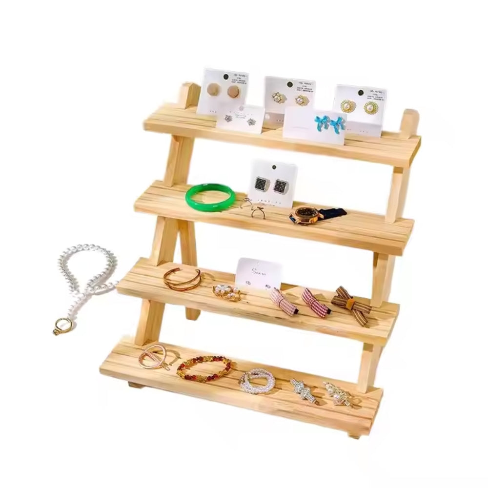 4 Tier Wooden Earring Holder Display Stand for Jewelry