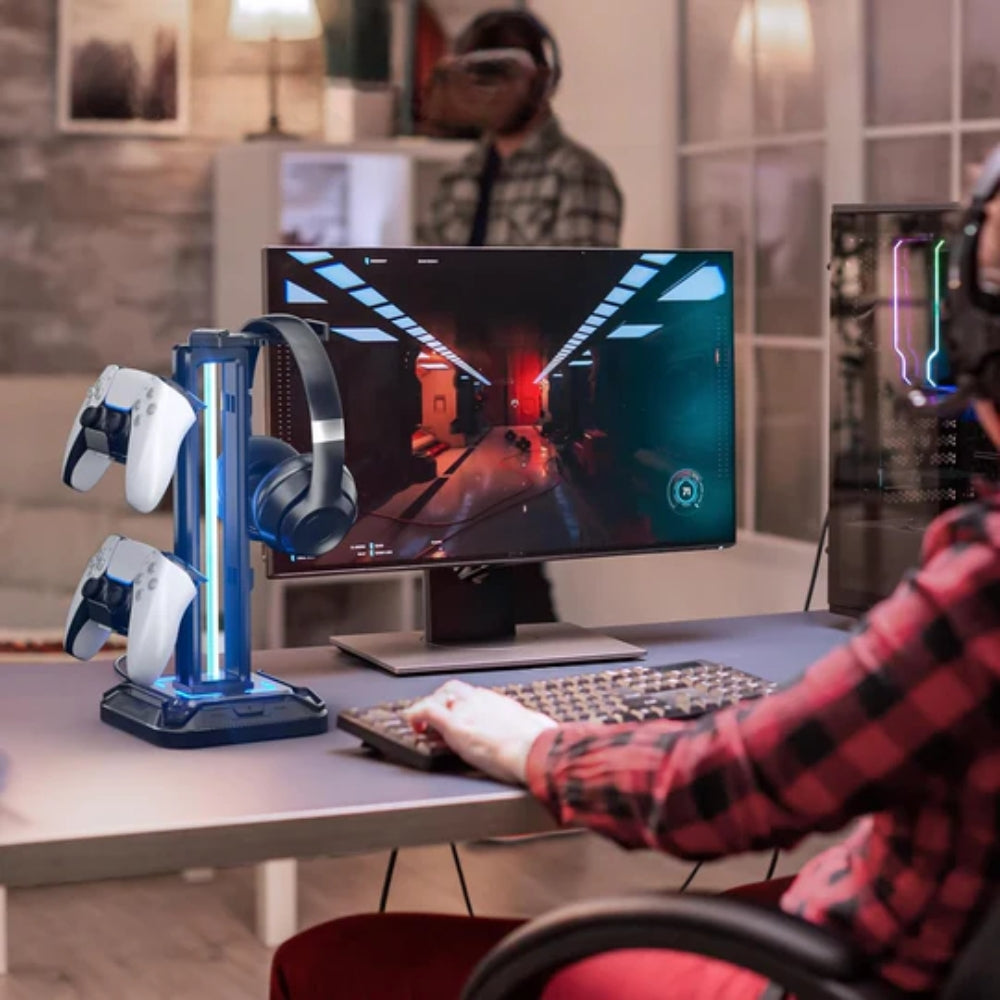 Controller Stand with 9 Light Modes Headset Holder for Desk Stand