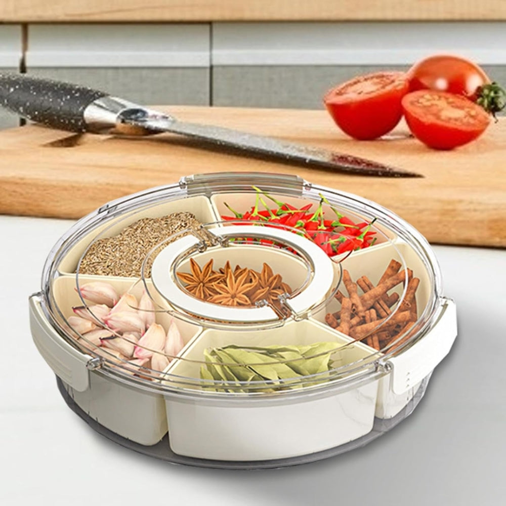 6 Compartments Rotating Fruit Tray with Lid and Handle