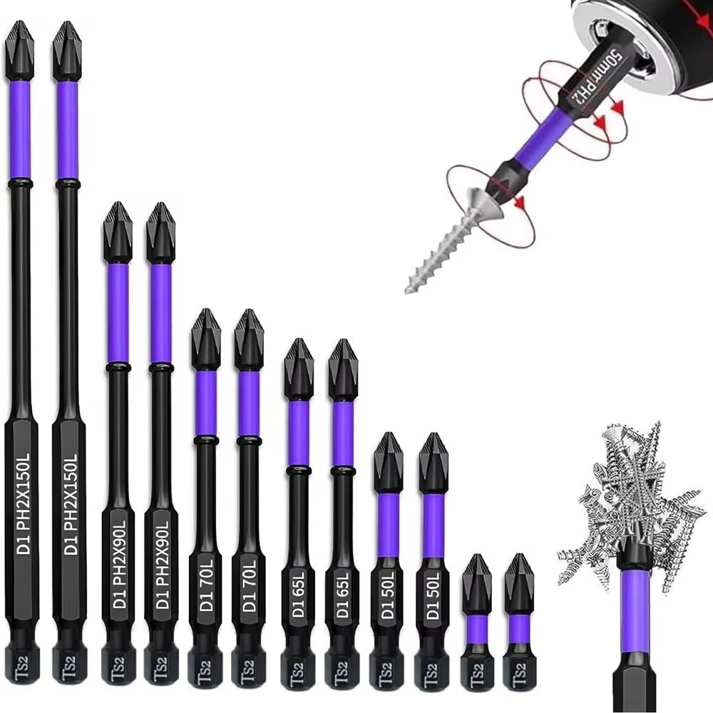 6/12 Pcs Magnetic Screwdriver Bits Non-slip Shockproof Phillips Impact Bits