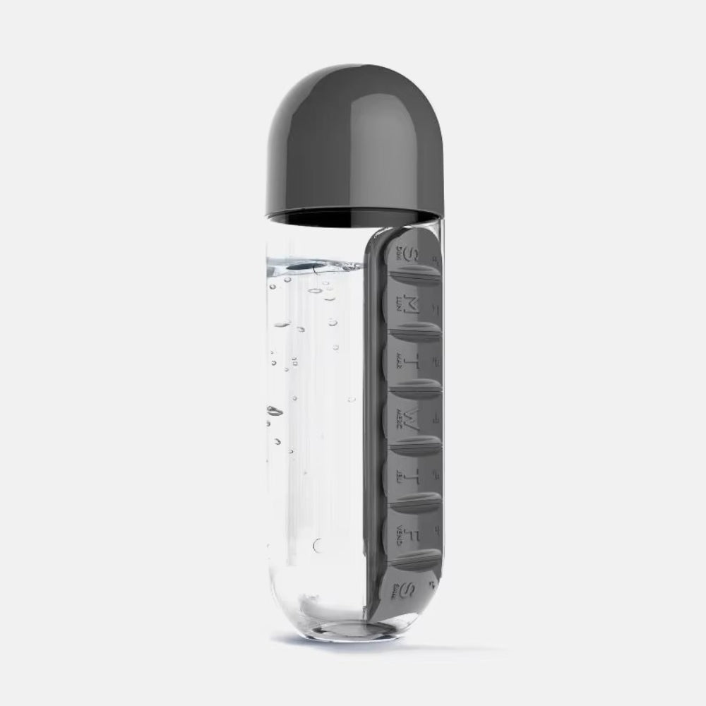 2 in 1 600ml 7 Grids Medicine Box Water Cup Sports Plastic Bottle