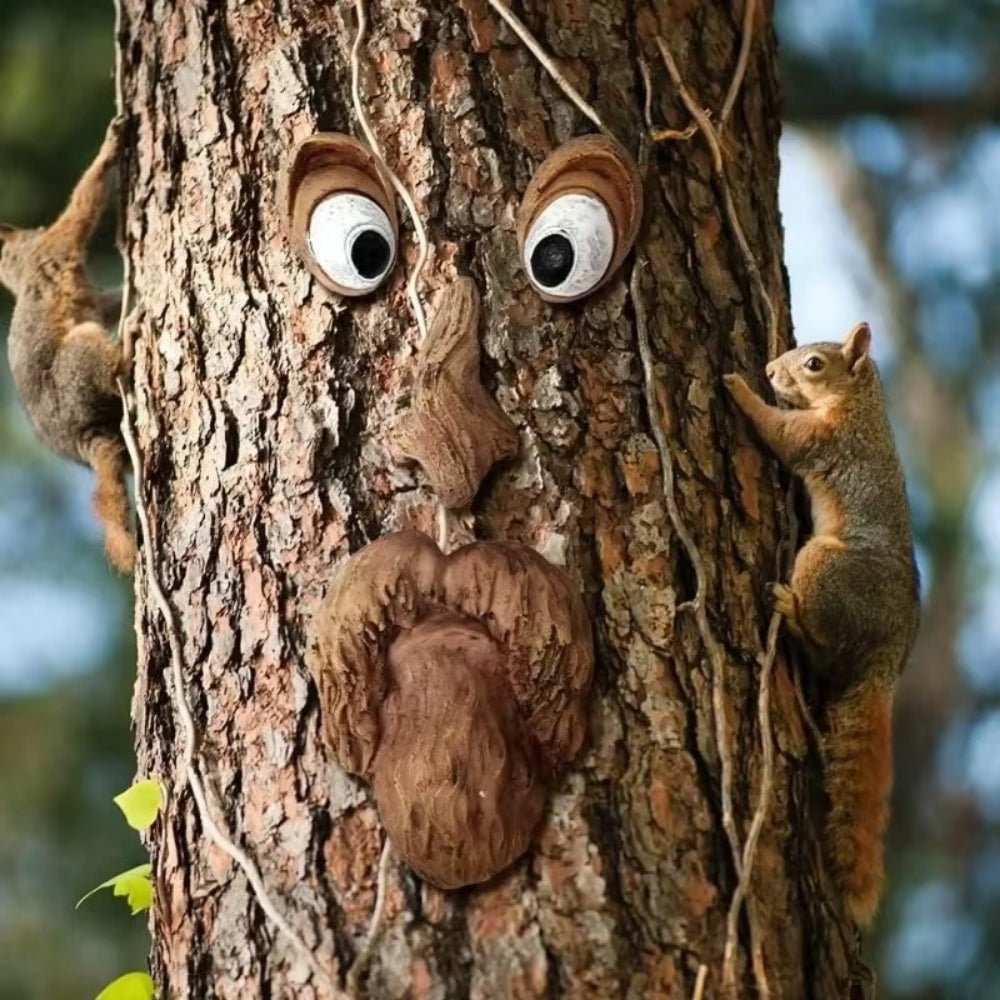 Funny Yard Art Tree Decor Outdoor Tree Face Statues Old Man Tree Hugger Bark Ghost Face