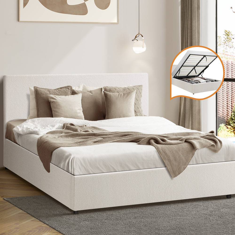 Double Bed Frame Gas Lift Storage Base White