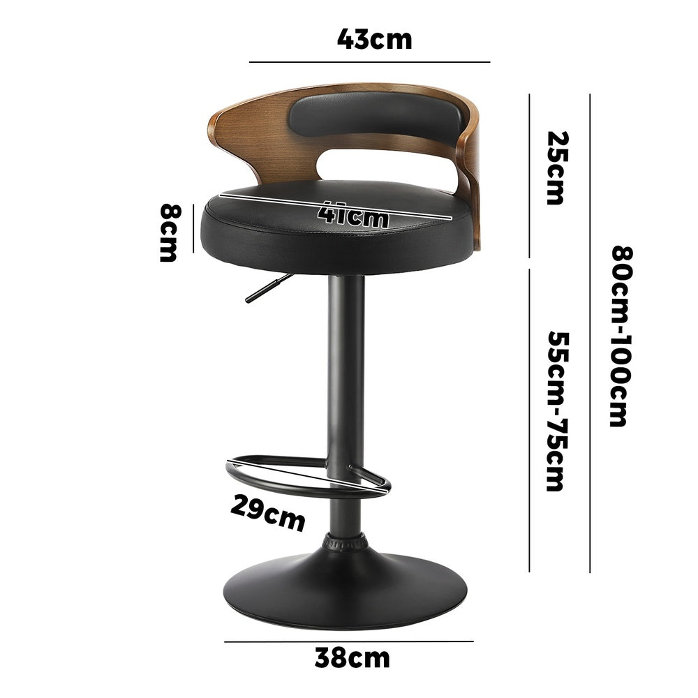 Set of 2 Bar Stools with Gas Lift Swivel Black