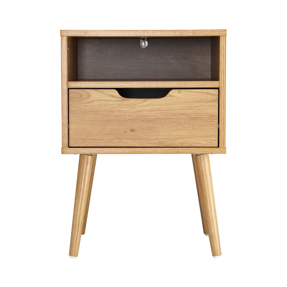 Bedside Table Handle Free Open Shelf Wood
