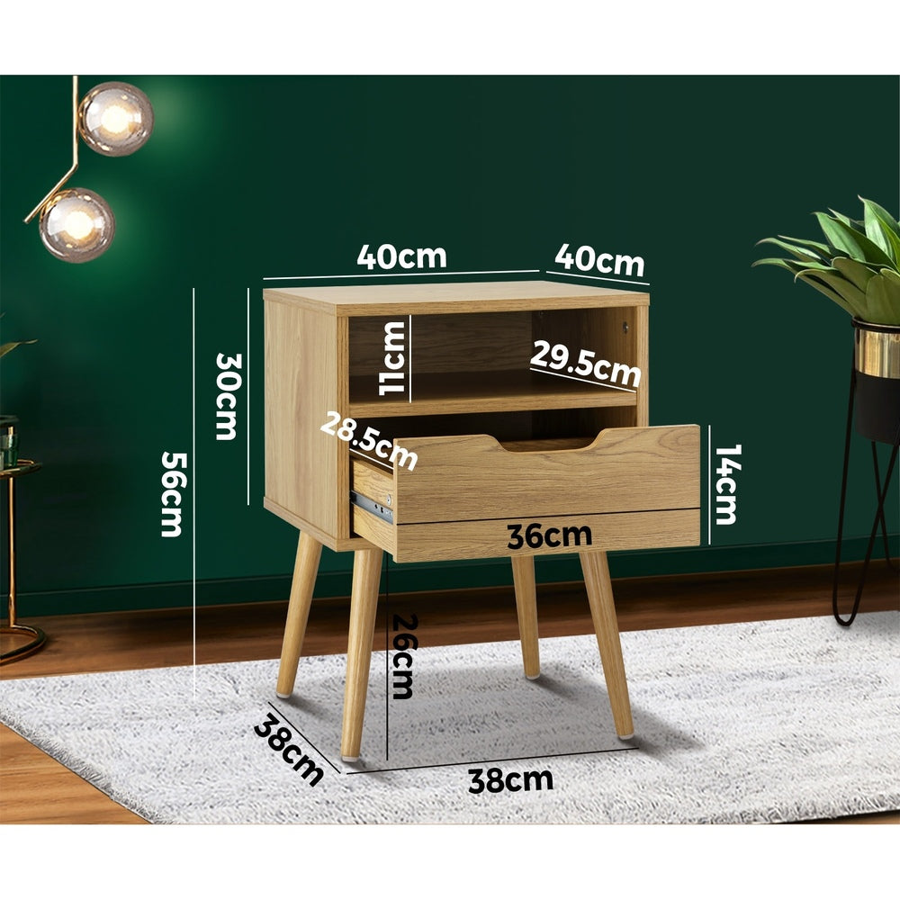 Bedside Table Handle Free Open Shelf Wood