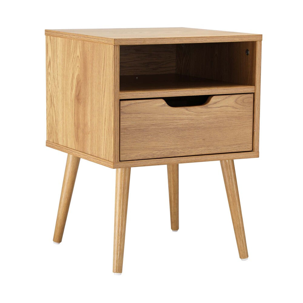 Bedside Table Handle Free Open Shelf Wood
