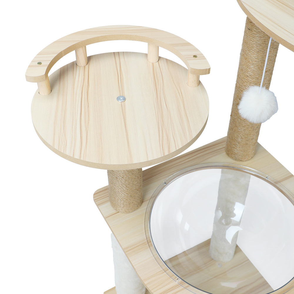 Wooden Cat Tree Scratching Post Acrylic Bowl