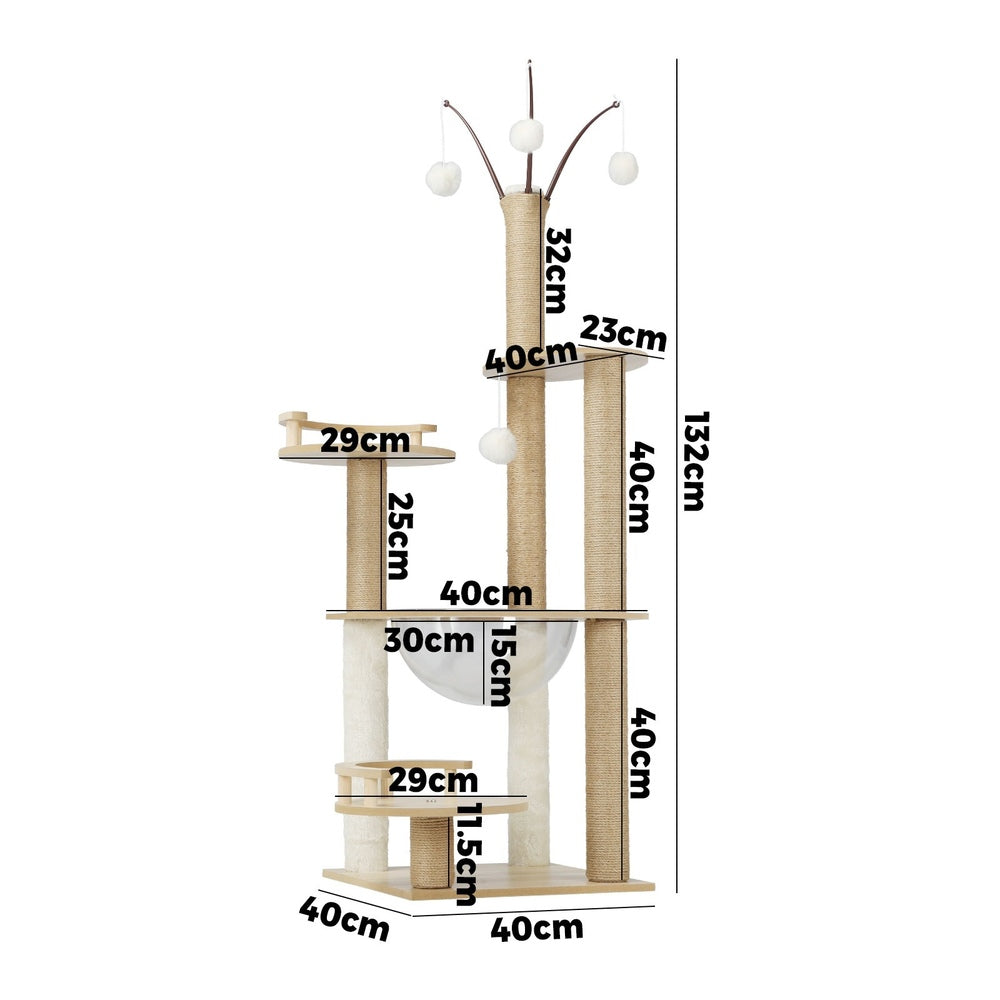 Wooden Cat Tree Scratching Post Acrylic Bowl