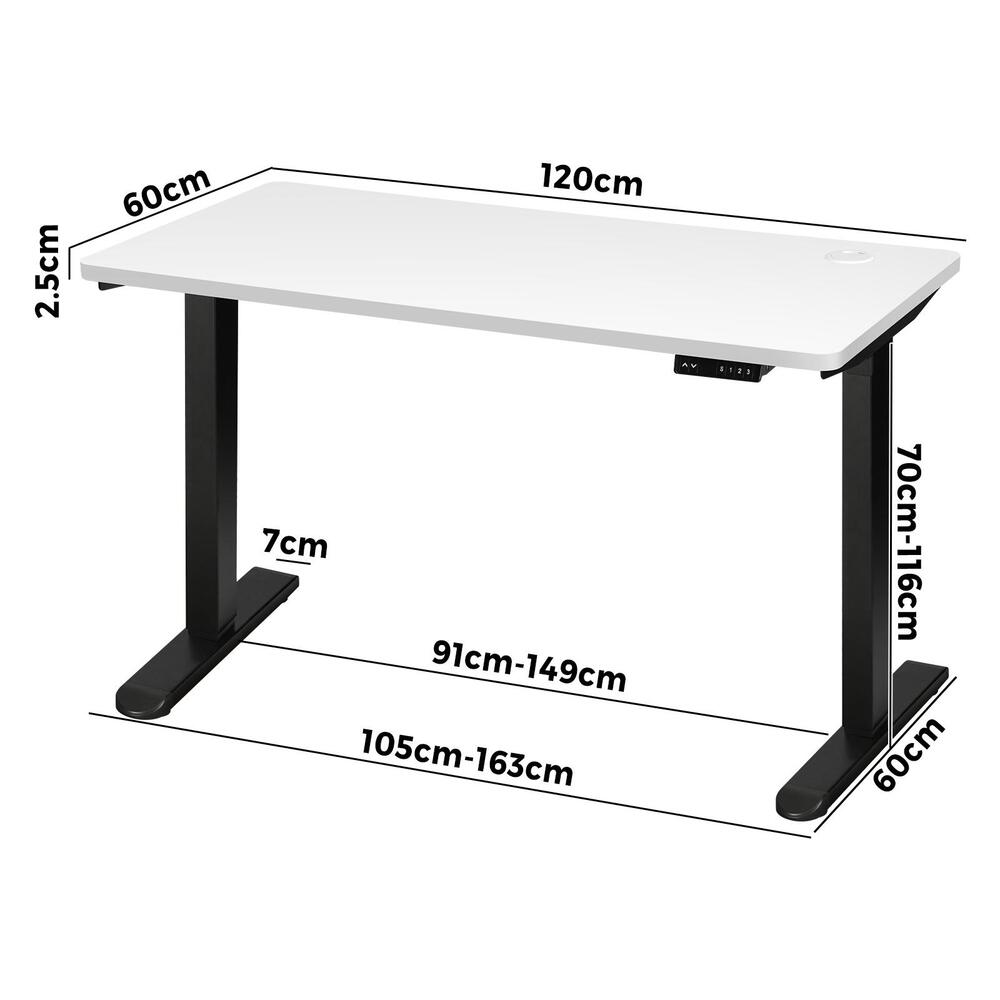Adjustable Motorized Standing Desk Black and White 120 cm