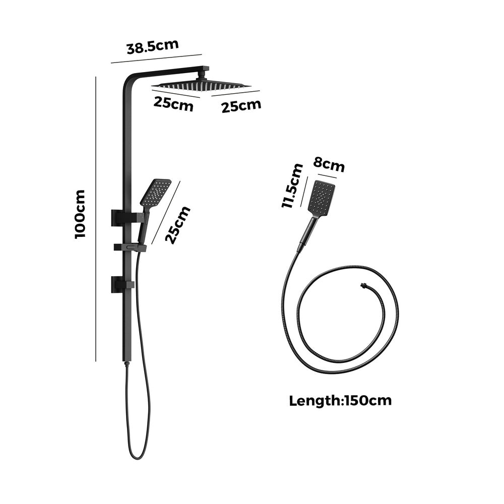 10 Inch Square Rain Shower Head Set with 3 Modes  Black