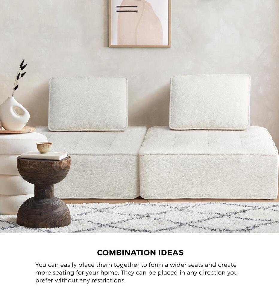 2 Pieces Modular Armless Sofa in White Sherpa