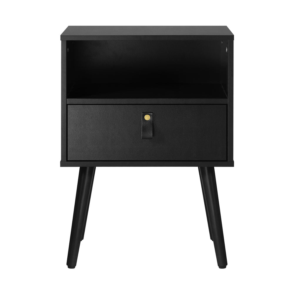 2 pcs Bedside Tables with Leather Handles Black