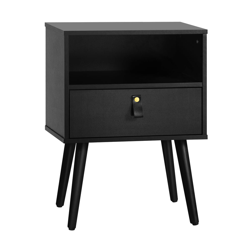 2 pcs Bedside Tables with Leather Handles Black