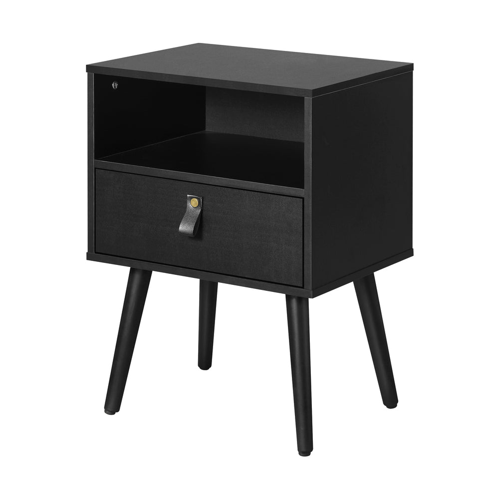 2 pcs Bedside Tables with Leather Handles Black