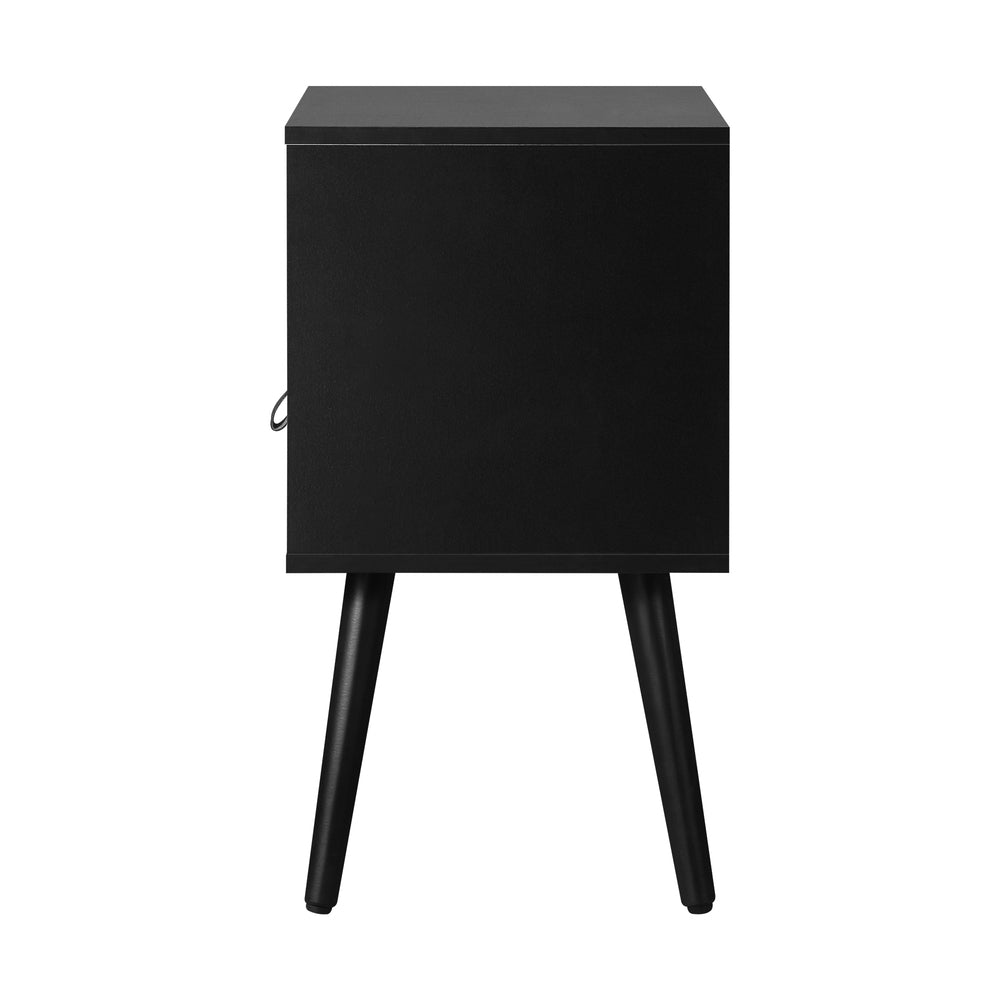 2 pcs Bedside Tables with Leather Handles Black