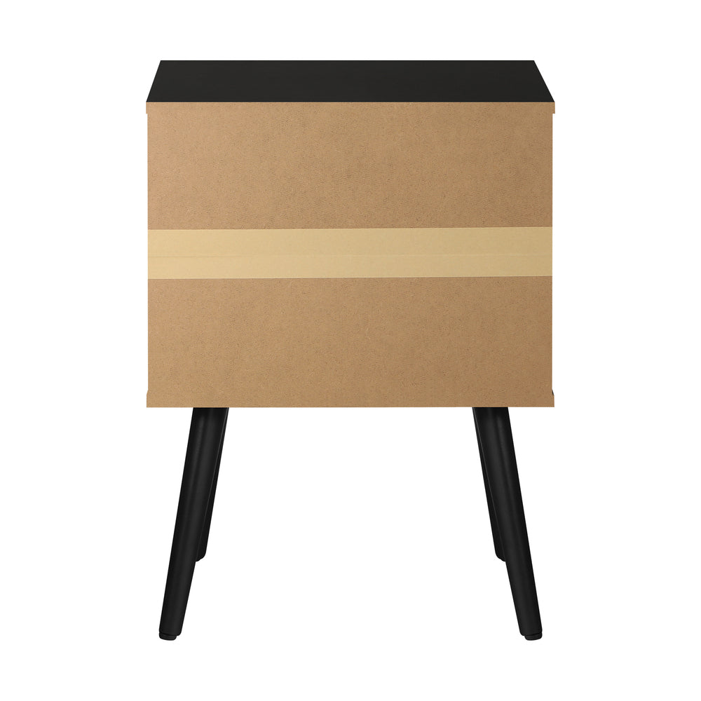 2 pcs Bedside Tables with Leather Handles Black