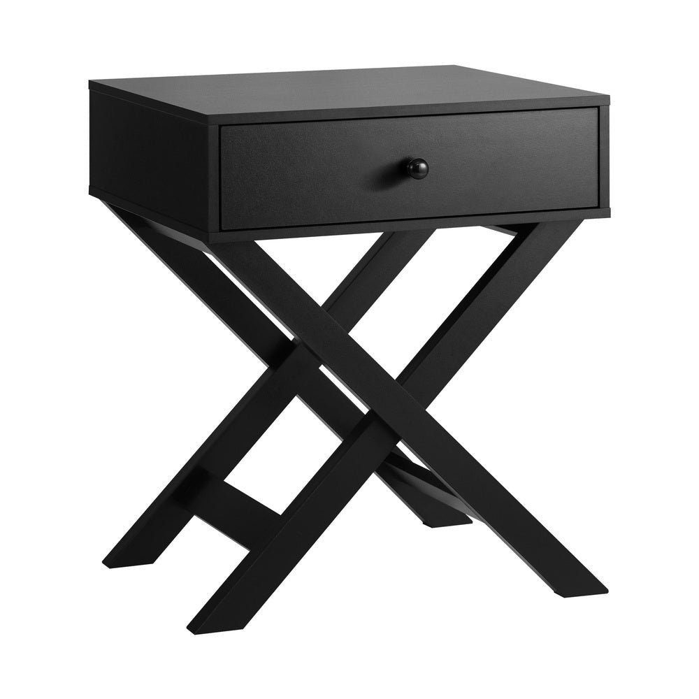 Bedside Table with Wooden Frame Cross Base Black