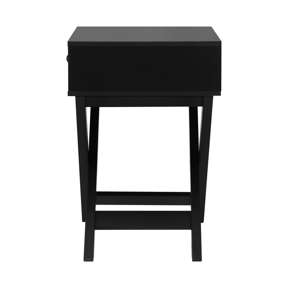 Bedside Table with Wooden Frame Cross Base Black