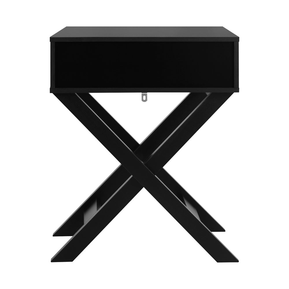 Bedside Table with Wooden Frame Cross Base Black