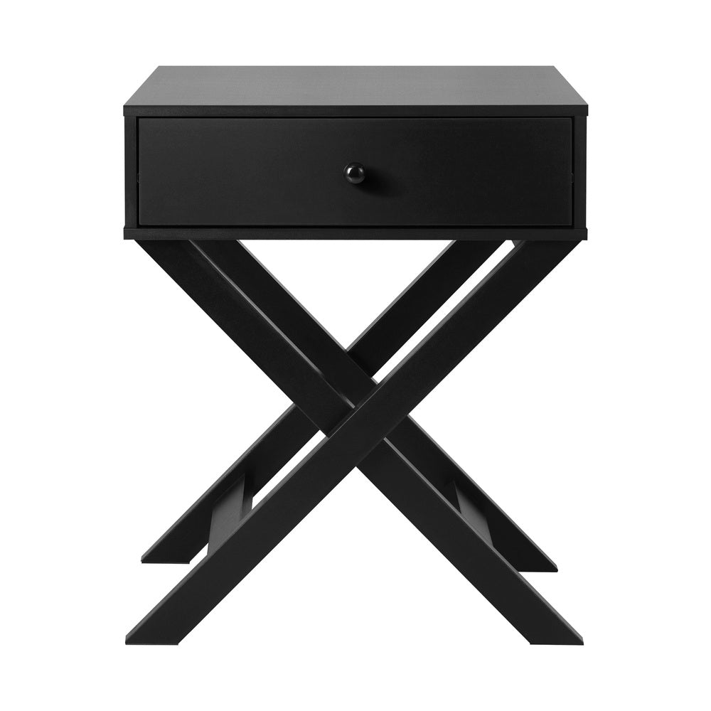 Bedside Table with Wooden Frame Cross Base Black