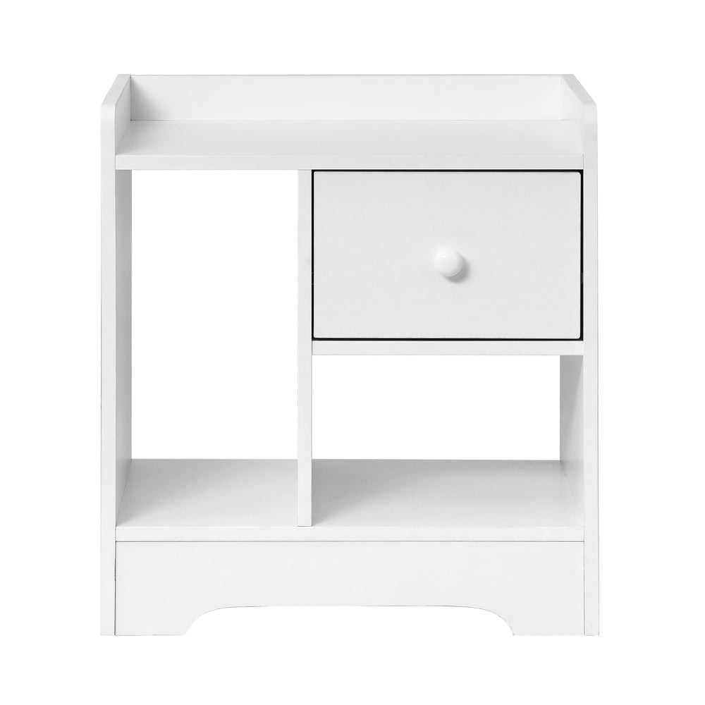 Bedside Table with Drawer and Storage Space White