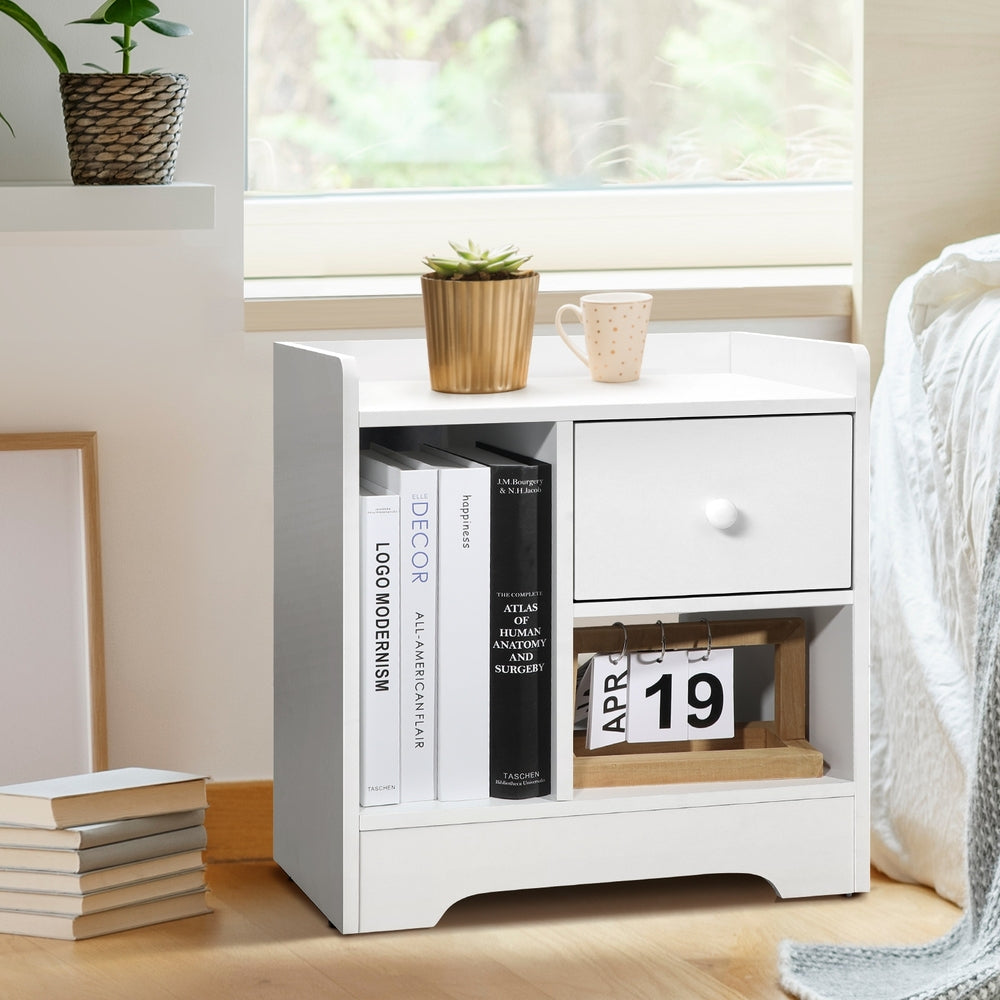 Bedside Table with Drawer and Storage Space White