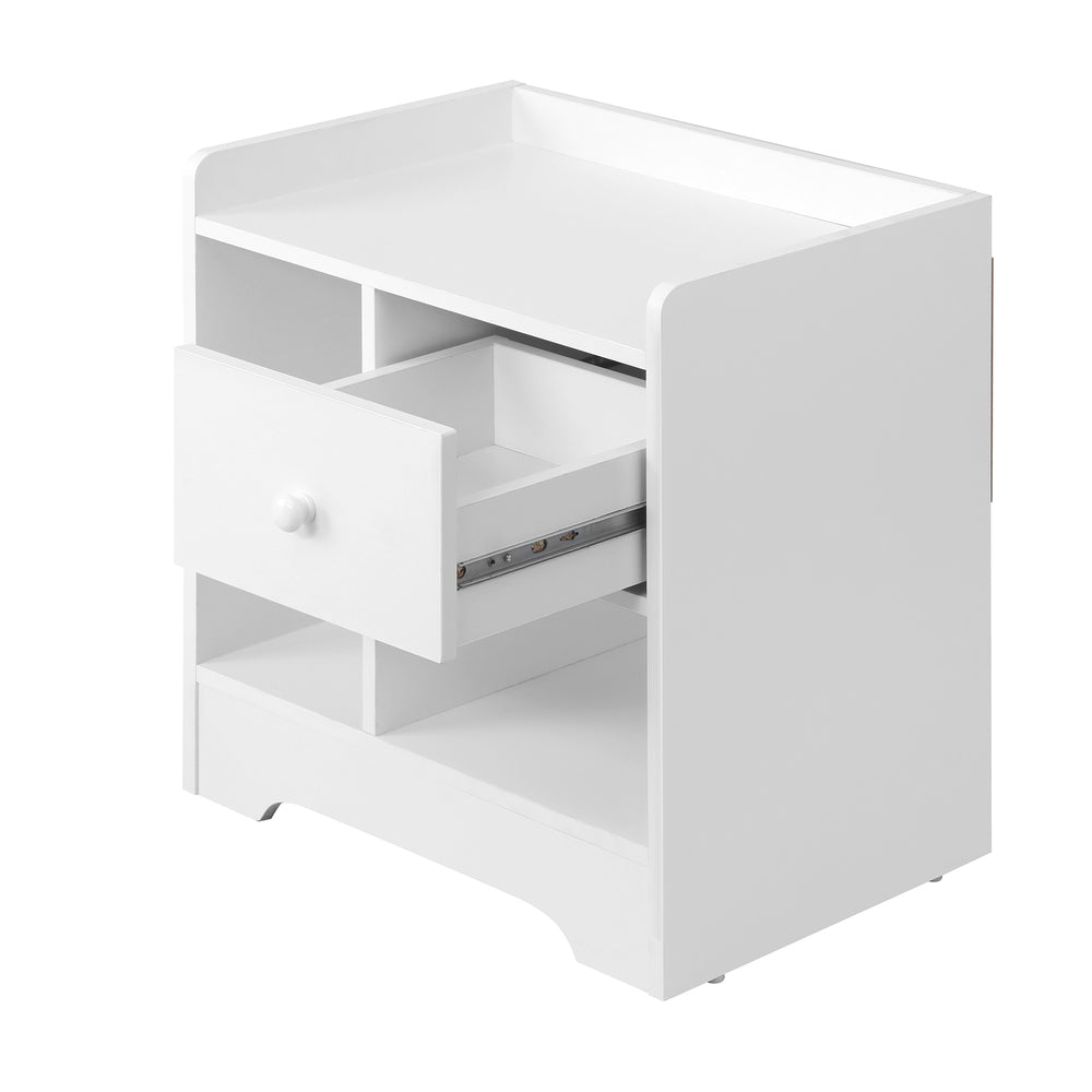 Bedside Table with Drawer and Storage Space White