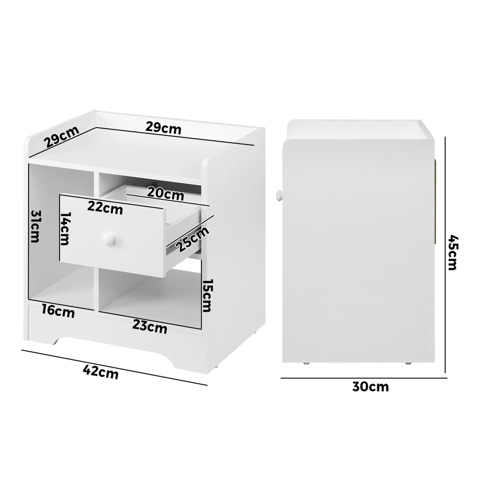 Bedside Table with Drawer and Storage Space White