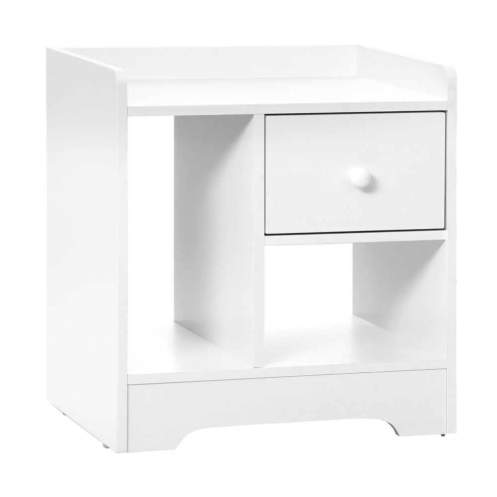 Bedside Table with Drawer and Storage Space White