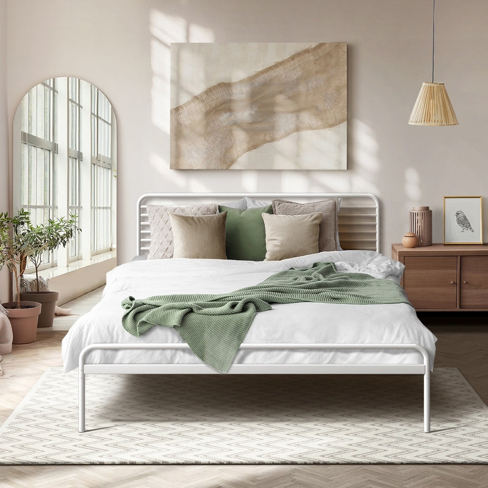 Queen Size Metal Platform Bed Frame White