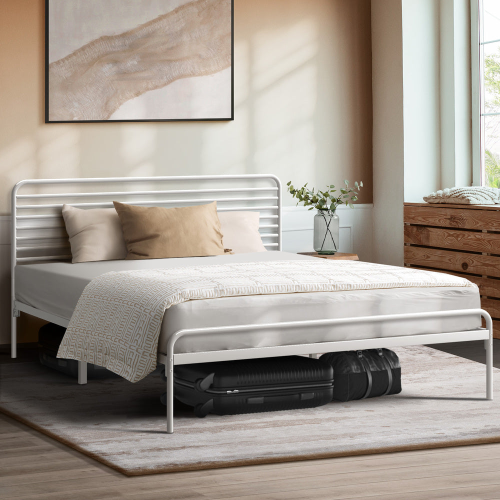 Queen Size Metal Platform Bed Frame White