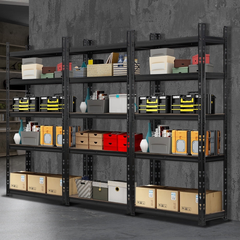 3pcs Warehouse Storage Racks 5-Tier Steel Shelving 1.5m Black
