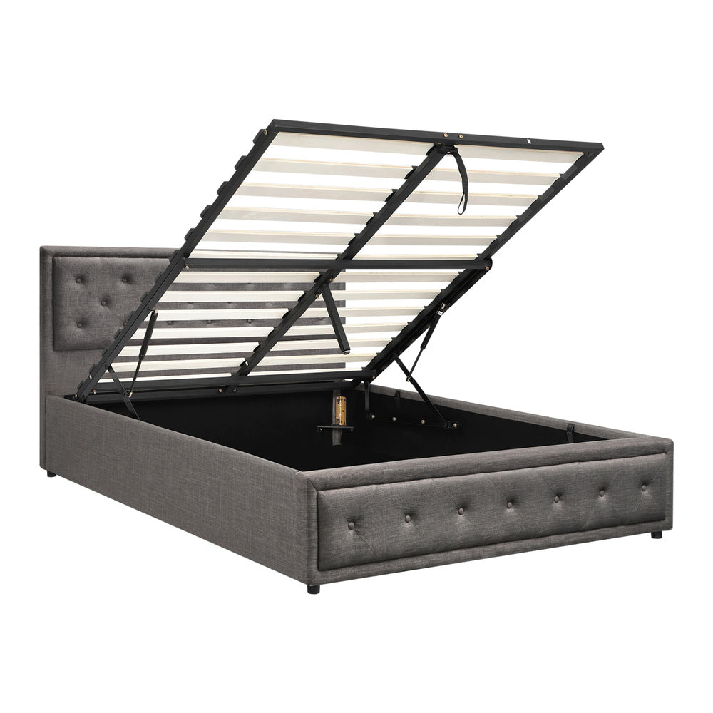 Queen Bed Frame with Gas Lift Storage Base Grey