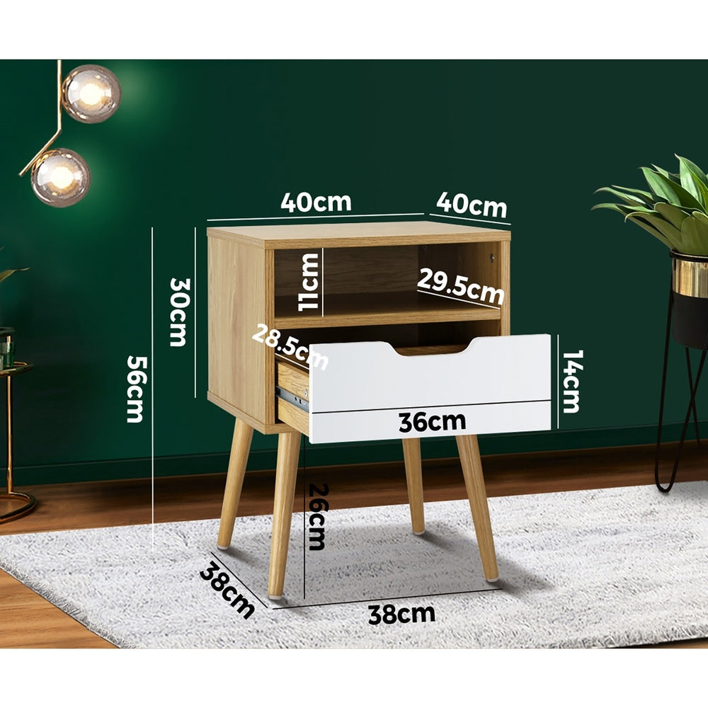 Bedside Table Handle-Free with Open Shelf Wooden and White