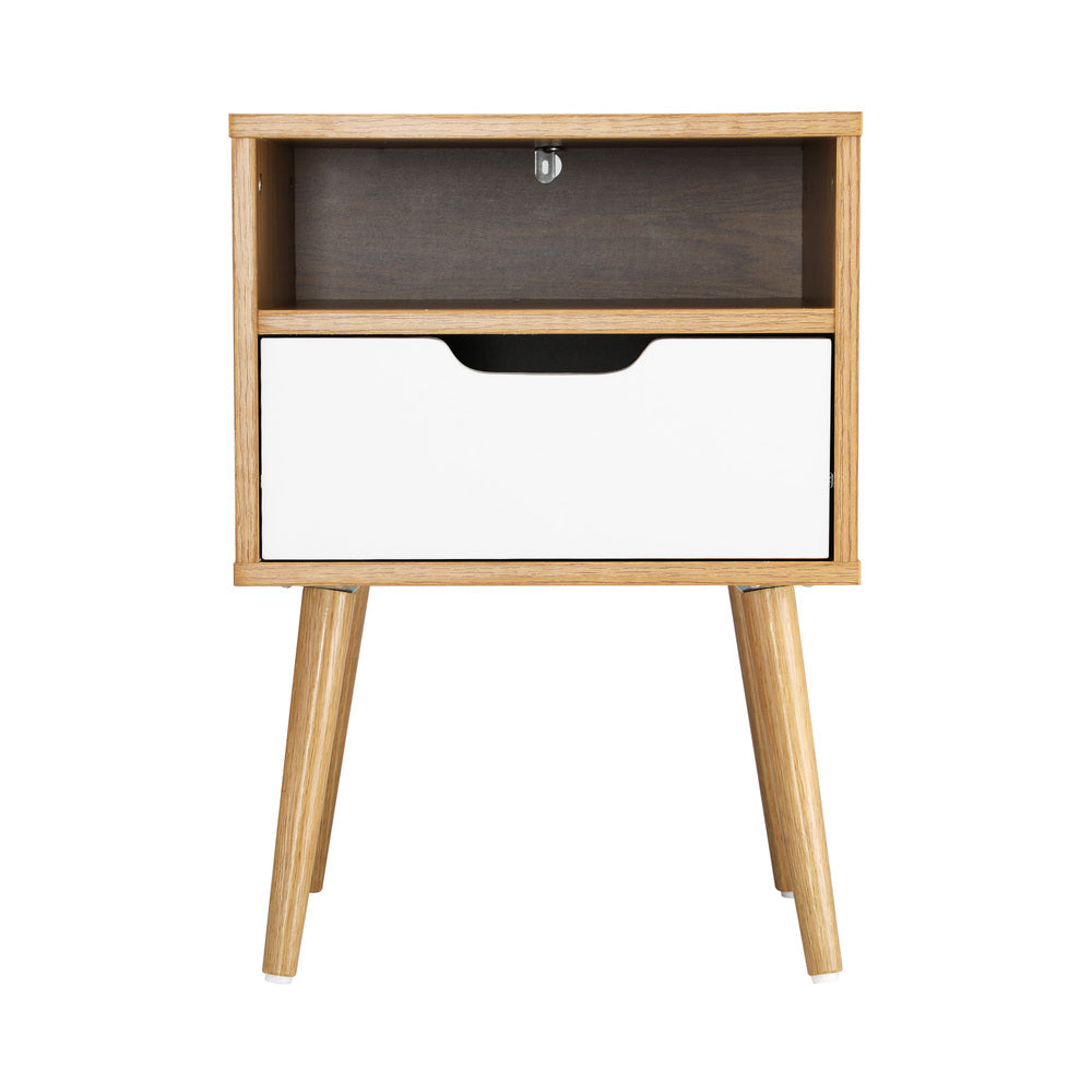 Bedside Table Handle-Free with Open Shelf Wooden and White