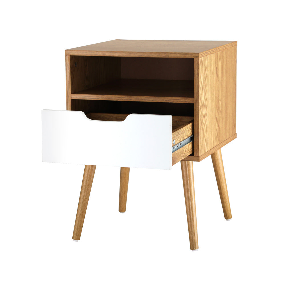 Bedside Table Handle-Free with Open Shelf Wooden and White